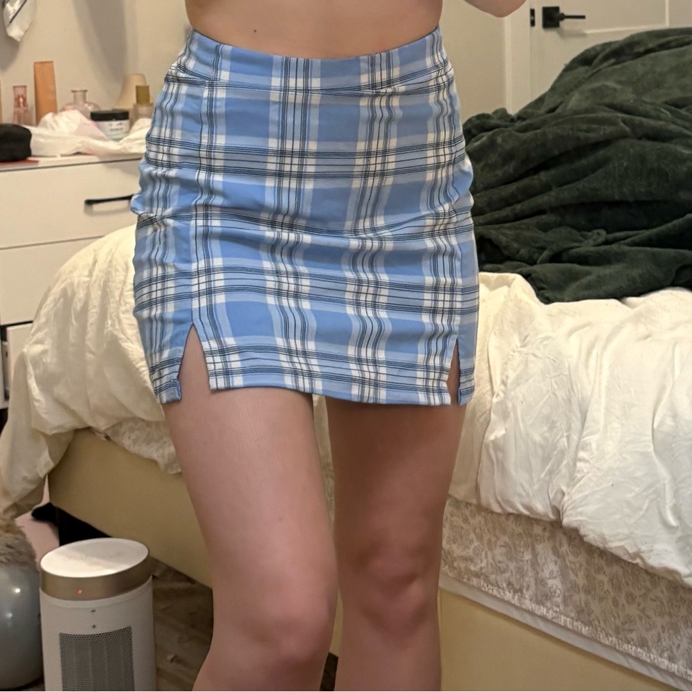 Brandy Melville Sky Blue Plaid Mini Skirt